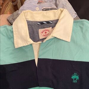 Brooks Brothers Green and Navy Striped Polo